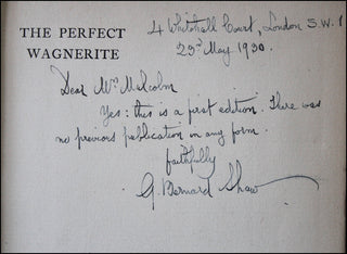 [Wagner, Richard. (1813–1883)] Shaw, George Bernard. (1856–1950) The Perfect Wagnerite: A Commentary on the Ring of the Niblungs - SIGNED FIRST EDITION