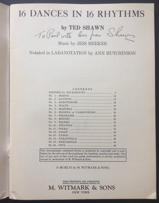 Shawn, Ted. (1891–1972) 16 Dances in 16 Rhythms - SIGNED