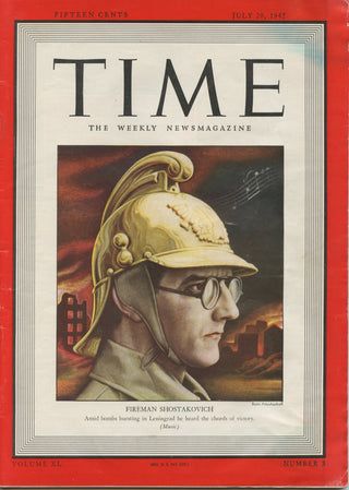 Shostakovich, Dimitri. (1906–1975) Time Magazine featuring "Fireman Shostakovich"