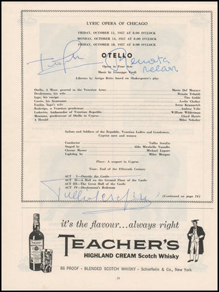 [Otello]  Serafin, Tullio. (1878-1968); Gobbi, Tito. (1913-1984); Tebaldi, Renata. (1922-2004) Signed "Otello" Program