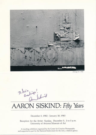 Siskind, Aaron. (1903–1991) Signed Exhibition Advertisement