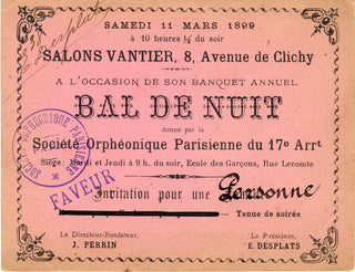 [Société Orphéonique Parisienne] Original Ticket to a Ball