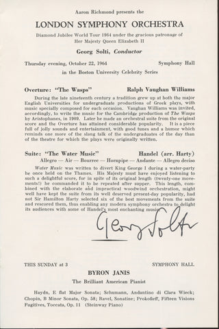 Solti, Georg. (1912–1997) "Diamond Jubilee World Tour 1964 under the gracious patronage of Her Majesty Queen Elizabeth II" - Signed Program, 1964