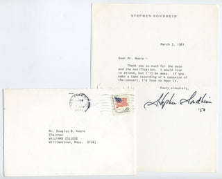 Sondheim, Stephen. (1930–2021) Typed Letter Signed