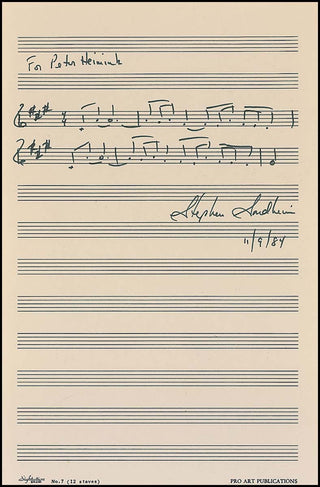 Sondheim, Stephen. (1930–2021) "Sunday" - Autograph Musical Quotation