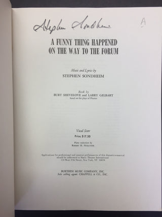 Sondheim, Stephen. (1930–2021) "A Funny Thing Happened on the Way to the Forum" - SIGNED VOCAL SCORE & LIBRETTO