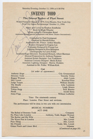 [Sondheim, Stephen. (1930–2021)] Nolen, Timothy. (b. 1941) Signed Program Page