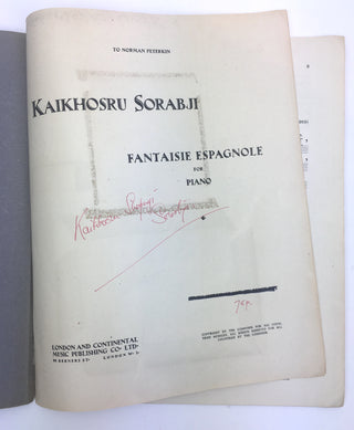 Sorabji, Kaikhosru Shapurji. (1892–1988) Fantaisie Espagnole - Signed Sheet Music