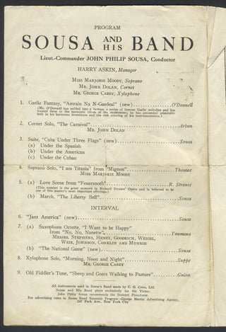 Sousa, John Philip. (1854–1932) Original Photograph and Concert Program