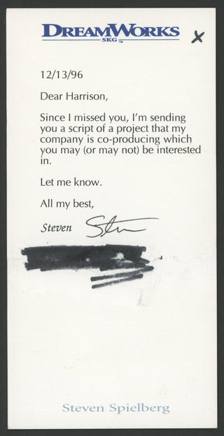 Spielberg, Steven. (b. 1946) [Ford, Harrison. (b. 1942)] Typed Letter Signed, Sending a Script