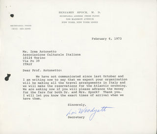 Spock, Benjamin. (1903–1998) [Mead, Margaret. (1901–1978) Collection of Letters Related to a 1973 Speaking Tour in Italy