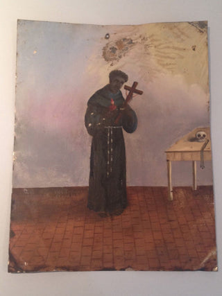 [St. Benedict the African. (1526 - 1589)] 1843 Mexican Retablo Painting of St. Benedict of Palermo, "Black America’s Patron Saint"