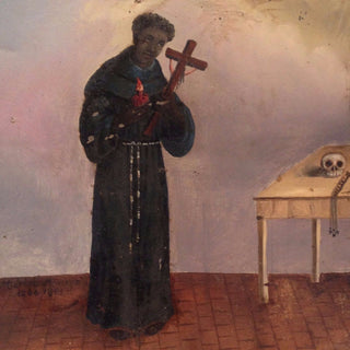 [St. Benedict the African. (1526 - 1589)] 1843 Mexican Retablo Painting of St. Benedict of Palermo, "Black America’s Patron Saint"