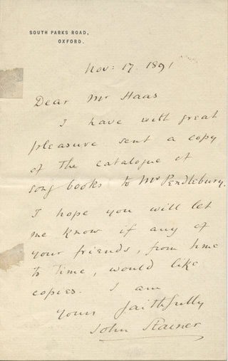 Stainer, John. (1840–1901) Signed Autograph Letter