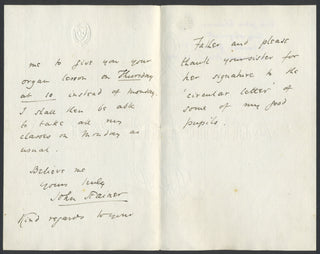 Stainer, John. (1840–1901) Autograph Letter