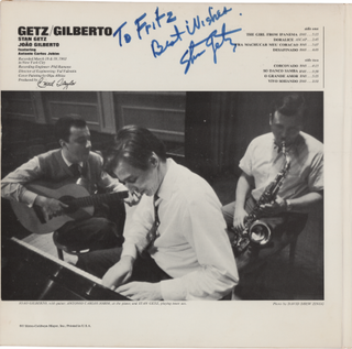 Getz, Stan. (1927-1991) [Gilberto, João. (1931-2019) & Jobim, Antônio Carlos. (1927-1994)] "Getz/Gilberto" - Signed LP