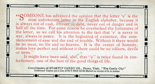 [Candy] [Startup Candy Co.] "The Letter 'E' " - Vintage Candy Advertisement