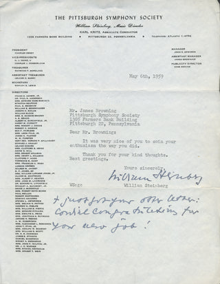 Steinberg, William. (1899–1978) Two Typed Letters Signed