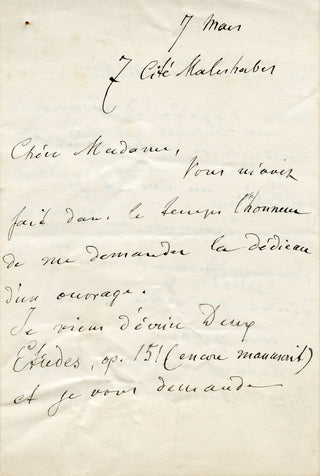 Heller, Stephen. (1833-1888) Autograph Letter Signed - "I will dedicate my Two Etudes, op. 151 (still in manuscript) to you"