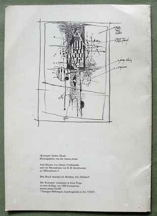 Stockhausen, Karlheinz.  (1928 - 2007) [Friedlaender, Johnny. (1912-1992)]  "Skizzen und Manuskripte" - SIGNED COPY