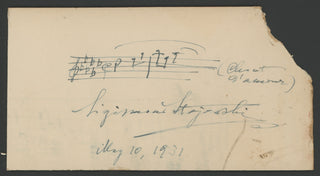 Stojowski, Zygmunt. (1870-1946) "Chant d'amour" - Autograph Musical Quotation