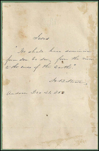 [Literature &amp; Art] Stowe, Harriet Beecher. (1811–1896) Autograph Quotation Signed