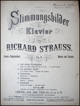 Strauss, Richard. (1864–1949) Stimmungsbilder für Klavier. Op. 9.