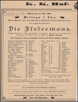 [Strauss II, Johann. (1825-1899)] 1899 "Die Fledermaus" Playbill - The Composer&apos;s Final Performance