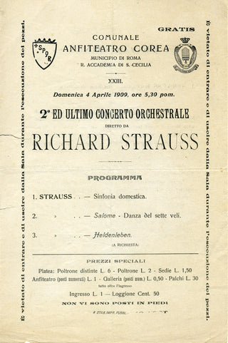 [Strauss, Richard. (1864–1949)] [Mengelberg, Willem. (1871–1951)] [Schneevoigt, Georg. (1872–1947)] [Nedbal, Oskar. (1874–1930)] Collection of 5 Original Italian Concert Programs