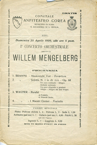 [Strauss, Richard. (1864–1949)] [Mengelberg, Willem. (1871–1951)] [Schneevoigt, Georg. (1872–1947)] [Nedbal, Oskar. (1874–1930)] Collection of 5 Original Italian Concert Programs