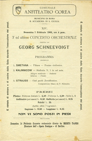 [Strauss, Richard. (1864–1949)] [Mengelberg, Willem. (1871–1951)] [Schneevoigt, Georg. (1872–1947)] [Nedbal, Oskar. (1874–1930)] Collection of 5 Original Italian Concert Programs