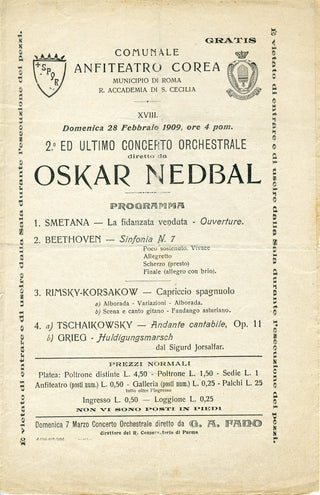 [Strauss, Richard. (1864–1949)] [Mengelberg, Willem. (1871–1951)] [Schneevoigt, Georg. (1872–1947)] [Nedbal, Oskar. (1874–1930)] Collection of 5 Original Italian Concert Programs