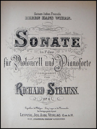 Strauss, Richard. (1864–1949) Sonate in F dur für Violoncell und Pianoforte, Op. 6