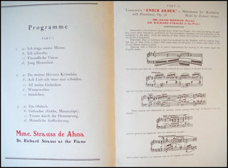 Strauss, Richard. (1864–1949) Tennyson's Enoch Arden für Pianoforte. Op. 38. WITH ORIGINAL PAULINE & RICHARD STRAUSS RECITAL PROGRAM