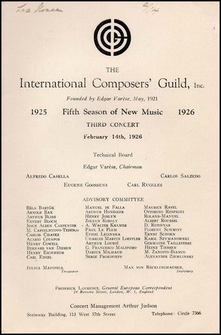 Stravinsky, Igor. (1882–1971) Program from US Premiere of "Les Noces."