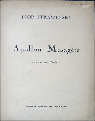 Stravinsky, Igor. (1882–1971) Apollon  Musagète. Ballet, Réduction pour Piano à 2 mains par l'Auteur.