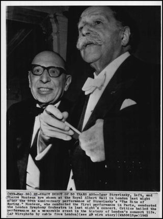 Stravinsky, Igor. (1882–1971) & Monteux, Pierre. (1875–1964) Vintage Photograph of "Rite of Spring" 50th Anniversary Performance