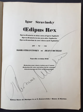 Schippers, Thomas. (1930–1977) [Stravinsky, Igor. (1882–1971) & Cocteau, Jean. (1889–1963) Oedipus Rex - Signed Copy from Thomas Schippers