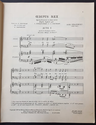 Schippers, Thomas. (1930–1977) [Stravinsky, Igor. (1882–1971) & Cocteau, Jean. (1889–1963) Oedipus Rex - Signed Copy from Thomas Schippers