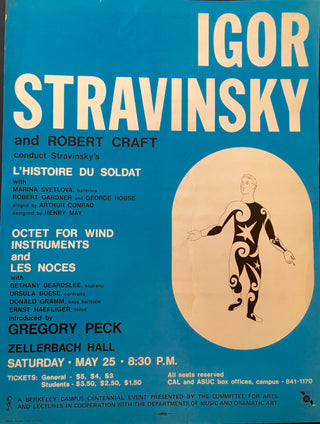 Stravinsky, Igor. (1882–1971) & Craft, Robert. (1923–2015) L'Histoire du Soldat - Original 1968 Concert Poster