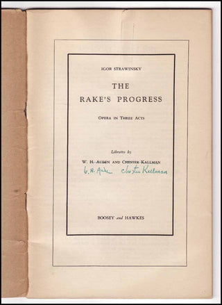 [Stravinsky, Igor. (1882–1971)] Auden, W.H. (1907–1973) & Kallman, Chester. (1921–1975) The Rake's Progress - SIGNED LIBRETTO