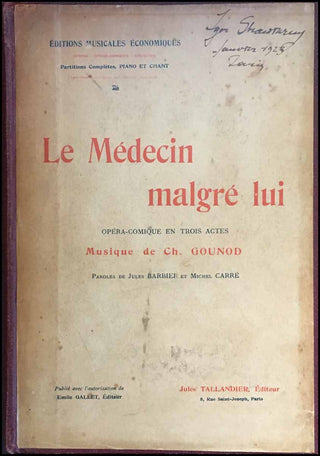 Stravinsky, Igor. (1882–1971) [Gounod, Charles-François. (1818–1893)] Le médecin malgré lui - THE SIGNED 1923 COPY OF IGOR STRAVINSKY