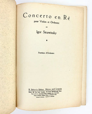 Stravinsky, Igor. (1882–1971) Concerto en ré pour Violon et Orchestre...Partition d'Orchestre. SIGNED SCORE