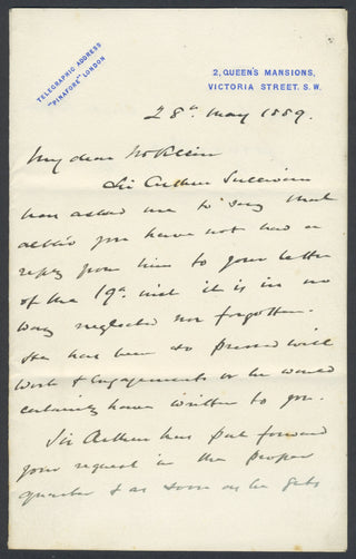 [Sullivan, Arthur. (1842–1900)] [Klein, Herman. (1856–1934)]  Group of Autograph Letters