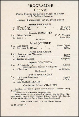 Supervia, Conchita. (1895–1936) & Muratore, Lucien. (1876–1954) & Journet, Marcel. (1867–1933) & Dufranne, Hector. (1870–1951) 1916 French Benefit Program