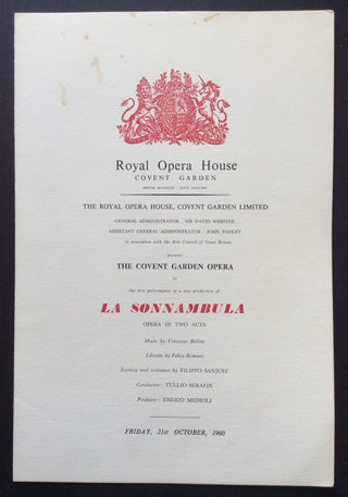 [Sutherland, Joan. (1926-2010)] "La Sonnambula" - 1960 Covent Garden Opening Night Program and Ticket Stubs