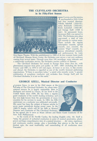 Szell, George. (1897–1970) [The Cleveland Orchestra] Signed Concert Program