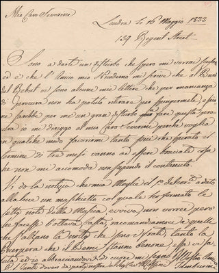 Tamburini, Antonio. (1800 - 1876) Autograph Letter