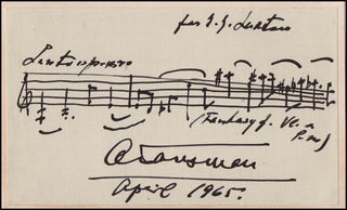 [20th Century Composer Musical Quotations] Tansman, Alexandre. (1897–1986) "Fantasie for Violin and Piano" - Autograph Musical Quotation