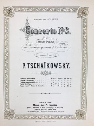 Tchaikovsky, Peter Ilyich. (1840–1893) Concerto No. 3 pour Piano avec accompagnement d'Orchestre. [Piano Concerto No. 3 in E-flat major, Opus 75 ]